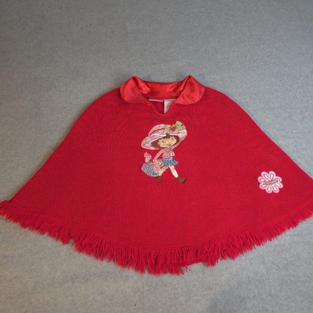 Vintage Strawberry Shortcake Red Embroidered Sweater Poncho 6/6X - Picture 2 of 12
